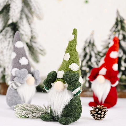 Gnome de Noël Fait à la Main Poupée Sans Visage Ornement Avec Chapeau à Pois et Pose Couvrant les Yeux Décoration de Table
