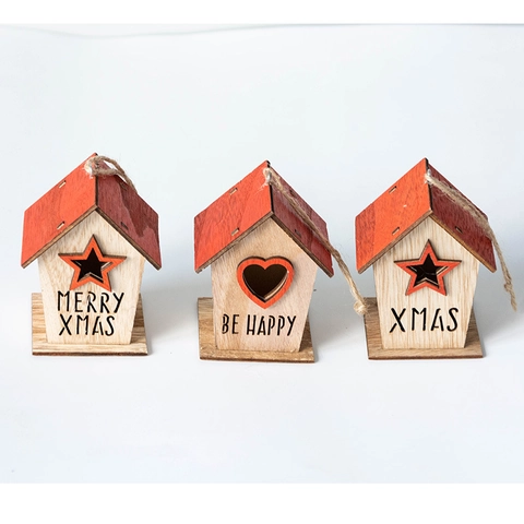 Addobbi Natalizi In Legno A Forma Di Casa Con Motivi Traforati A Stella Cuore E Stampe Festive Per Albero