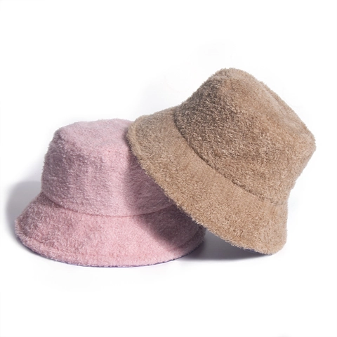 Gorro De Pescador De Invierno Para Mujer Terciopelo Teddy Grueso Cálido Suave Color Sólido Para Viajes