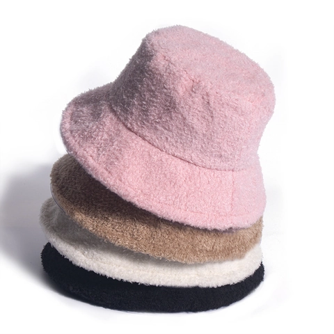 Gorro De Pescador De Invierno Para Mujer Terciopelo Teddy Grueso Cálido Suave Color Sólido Para Viajes