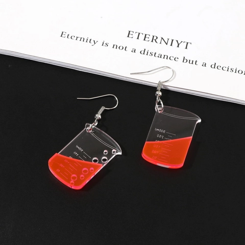 Chemie Becher Hängeohrringe Transparent Acryl Labor Wissenschaft Skala Markierung Neuheit Schmuck Für Damen