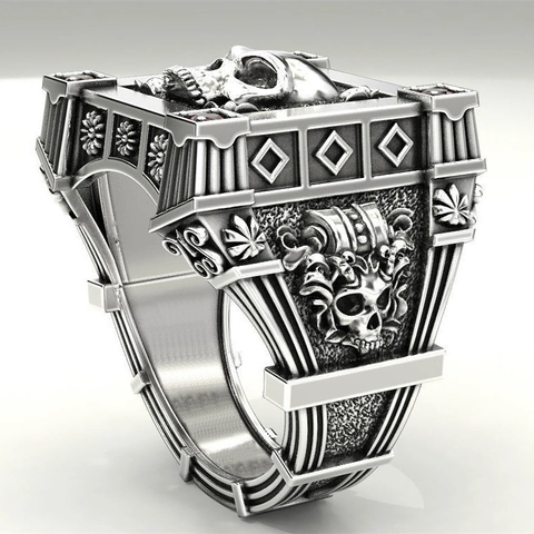 Bague Crâne Gothique Avec Cristal Rouge Alliage Style Punk Rock Bijoux Pour Hommes