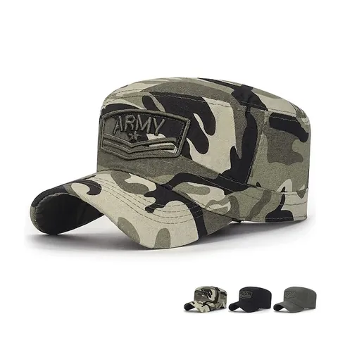 Casquette Cadet En Coton Camouflage Militaire Chapeau Plat Protection Solaire Extérieur Ajustable Unisexe Broderie Army