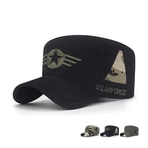 Cadet Cap Militär Flat Top Hut Baumwolle Canvas Camouflage Stickerei Stern Outdoor Sonnenschutz Verstellbar Für Herren
