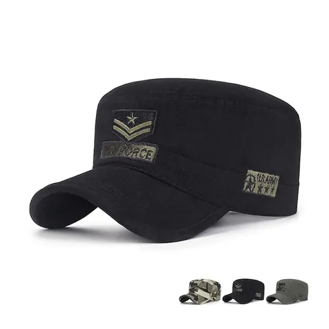 Vintage Cotton Cadet Cap Military Hat Flat Top Adjustable For Men And Women Breathable Canvas Army Style Outdoor Sun Hat