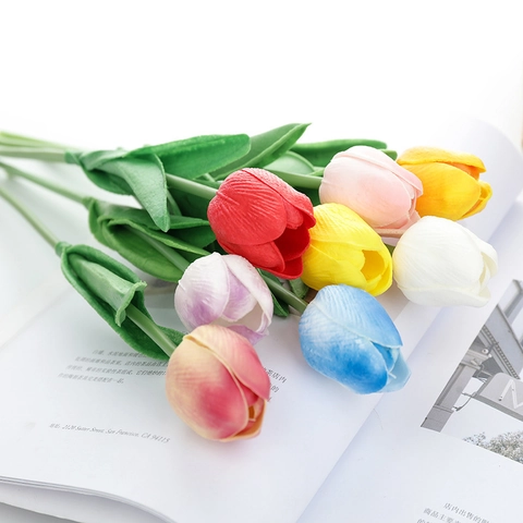 Artificial Tulip Flowers Bouquet PU Mini Fake Flowers For Home Decor Wedding Photography Props Party Decoration Floral Arrangements