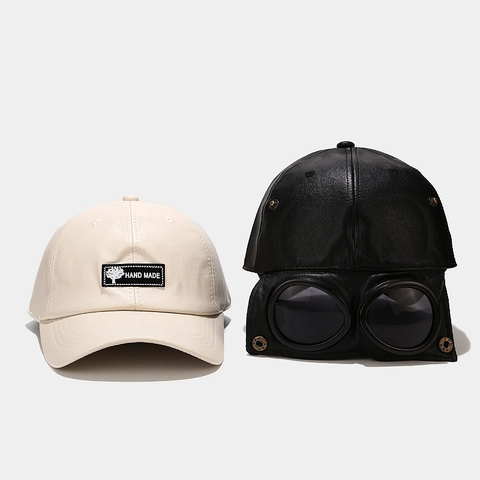 Cappello Da Baseball In Pelle PU Con Occhiali Stile Pilota Aviatore Antivento Protezione Solare Retrò Regolabile