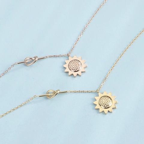 Collar Colgante Girasol Acero Inoxidable Cadena Con Nudo Joyería Para Mujer Estilo Coreano Oro Rosa