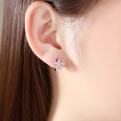 Minimalist Copper Starfish Hoop Earrings With 925 Sterling Silver Earring Post Pave Rhinestone Ear Buckle Jewelry For Women