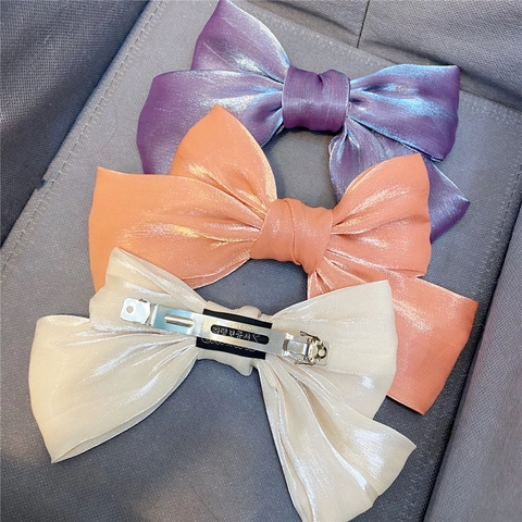 Übergroße Haarschleife Aus Organza Satin Stoff Eleganter Französischer Stil Irisierender Metallglanz Feder Haarspange Für Frauen