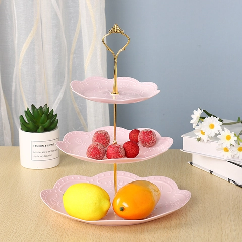 Support à Gâteau Style Européen Plateau à Dessert en Plastique Pour Fruits Thé de l'Après-midi Mariage Fête Assiette de Présentation