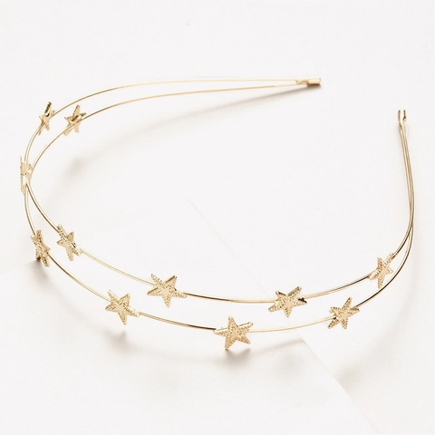 Elegant Metal Double Layer Headband With Star Charms Minimalist Alloy Hair Hoop For Women Sweet Style Hair Accessory