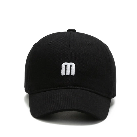 Cotton Short Brim Baseball Cap With Embroidered Letter M Adjustable Casual Sun Hat For Men Women