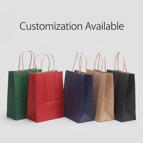 Sacs Cadeaux En Papier Kraft Colorés Avec Poignées En Corde Torsadée Sacs De Transport Emballage Détail Shopping Couleur Unie