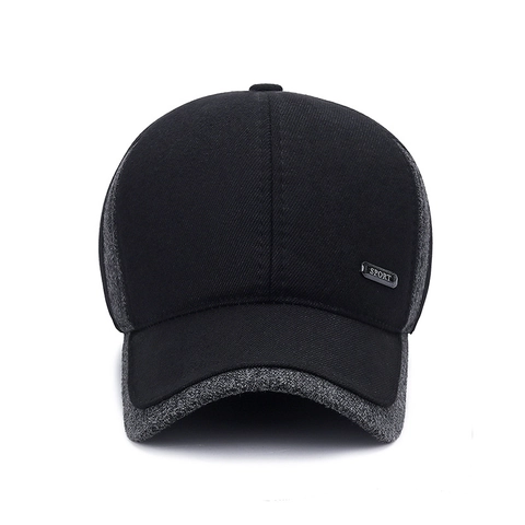 Men Winter Baseball Cap Cotton Twill Fleece Lined Ear Flaps Warm Cold Weather Outdoor Sport Hat Adjustable