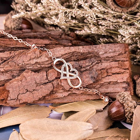 Pulsera de Corazón Infinito de Plata de Ley 925 Elegante Joyería de Moda Ajustable Para Mujer Regalo Oro Rosa Plata Strass