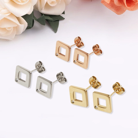 Geometric Square Stud Earrings 304 Stainless Steel Hollow Minimalist Mirror Polished Fashion Jewelry For Women Daily Wear