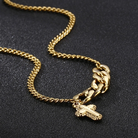 Collier Pendentif Croix Homme Acier Inoxydable Chaîne Épissée Hip Hop Punk Bijoux
