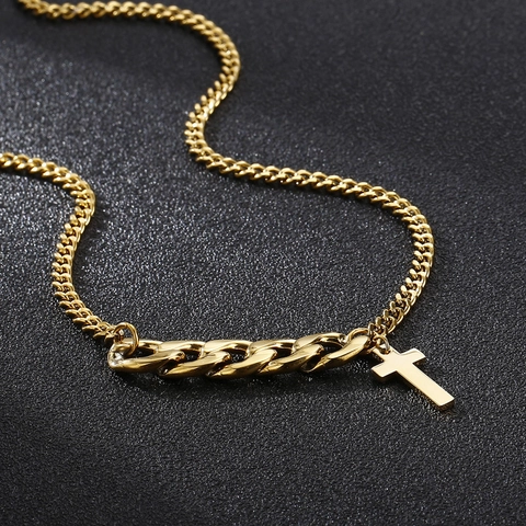 Collana Con Ciondolo A Croce In Acciaio Inossidabile 316L Catena Mista Maglia Cubana Gioielli Lucidi Minimalisti Per Donna Uomo