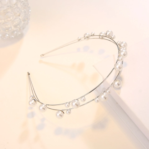 Diadema De Doble Capa Con Perlas Artificiales Elegantes Perlas Artificiales Blancas Aro De Pelo De Metal Para Mujeres Boda Fiesta Accesorio