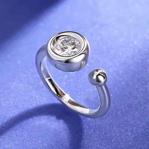 925 Sterling Zilveren Moissaniet Ring Voor Dames Eén Karaat Ronde Edelsteen Verstelbare Open Ring Minimalistisch Sieraden Cadeau