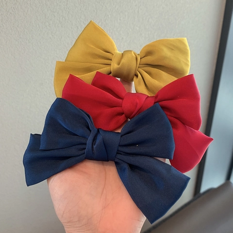 Pinza Para El Pelo Con Lazo Grande De Satén Estilo Vintage Francés Pasador De Tela De Color Sólido Para Mujeres Niñas Accesorios