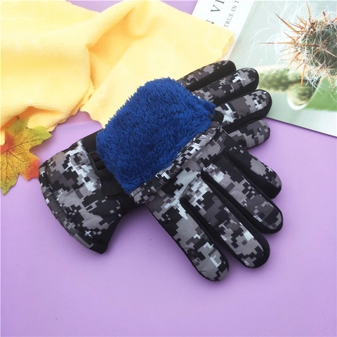 Kids Winter Ski Gloves Camouflage Windproof Waterproof Thermal Fleece Lined Outdoor Sports Adjustable Buckle For Boys Girls