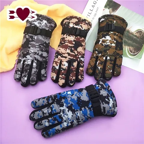 Kids Winter Ski Gloves Camouflage Windproof Waterproof Thermal Fleece Lined Outdoor Sports Adjustable Buckle For Boys Girls