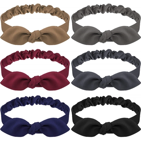Diadema Con Orejas De Conejo Y Lazo Para Mujer Elástica Tela Con Nudo Cinta Para El Pelo Para Lavar La Cara Maquillaje Yoga