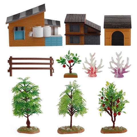 Miniature Farm Landscape Model Set Plastic DIY House Tree Fence Sand Table Assembly Decoration Toys