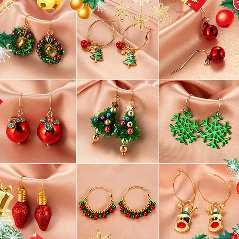 Christmas Earrings Jewelry Alloy Enamel Snowman Reindeer Santa Claus Snowflake Bell Festive Holiday Gift For Women Girls