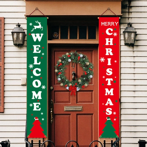 Striscioni Per Portico Di Natale Tessuto Oxford Babbo Natale Pupazzo Di Neve Renna Decorazioni Per Porte Appese Esterno