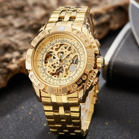 Automatic Mechanical Watch For Men Skeleton Dial Alloy Case Stainless Steel Strap Luminous Business Fashion Luxury Wristwatch