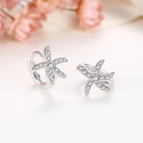 Minimalist Copper Starfish Hoop Earrings With 925 Sterling Silver Earring Post Pave Rhinestone Ear Buckle Jewelry For Women