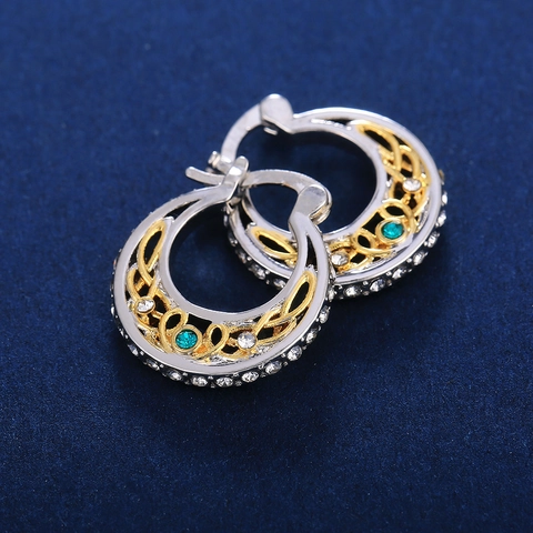 Pendientes De Aro Retro Aleación Bicolor Calados Estilo Étnico Piedra Preciosa Verde Strass Joyería Moda Mujer