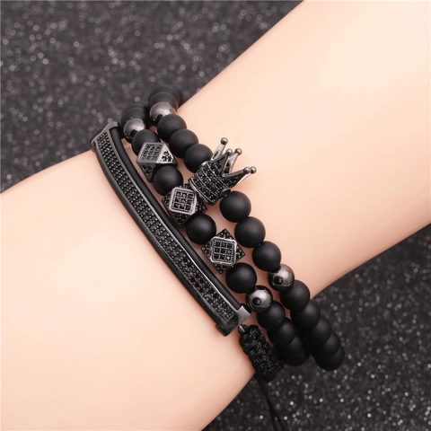 Matte Naturstein Krone Perlen Armband Für Damen Herren Kupfer Strass Gewebtes Seil Verstellbar Mode Schmuck Geschenk