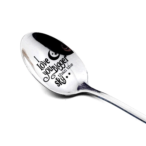 Stainless Steel Engraved Spoon Love You More Bigger Than The Sky Personalized Gift Tableware Mirror Polished Dessert Spoon