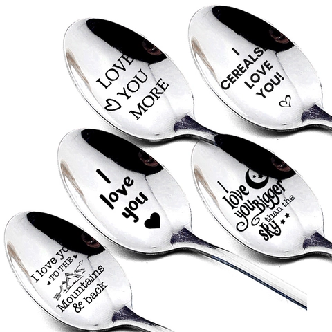 Stainless Steel Engraved Spoon Love You More Bigger Than The Sky Personalized Gift Tableware Mirror Polished Dessert Spoon