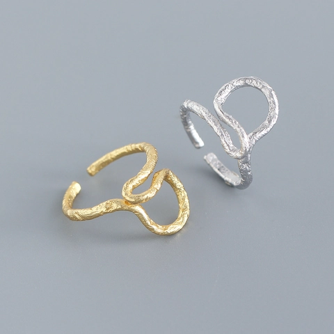 Minimalistischer 925 Sterling Silber Ring Verstellbares Offenes Design Gehämmerte Zinnfolientextur Geometrischer Linien Schmuck
