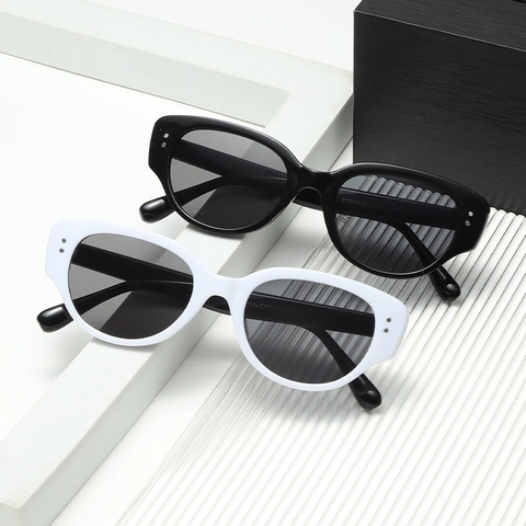 Retro Cat Eye Sunglasses For Women Y2K Small Oval Frame Plastic UV400 Protection Rivet Vintage Street Fashion
