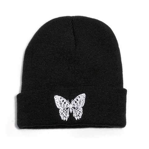Schmetterling Stickerei Strickmütze Beanie Warm Winter Umschlagmütze Damen Herren Trendy