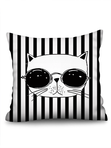 Cartoon Katze Kissenbezug Leinenoptik Quadratischer Kissenhülle Sonnenbrille Kätzchen Druck Geometrisch Muster Deko