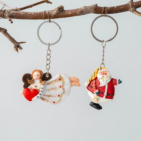 Portachiavi Angelo Babbo Natale Natale Resina Dipinto A Mano Pendente Borsa Regalo Festivo Decorazione