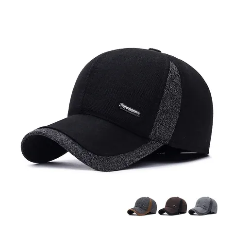 Men Winter Baseball Cap Cotton Twill Fleece Lined Ear Flaps Warm Cold Weather Outdoor Sport Hat Adjustable