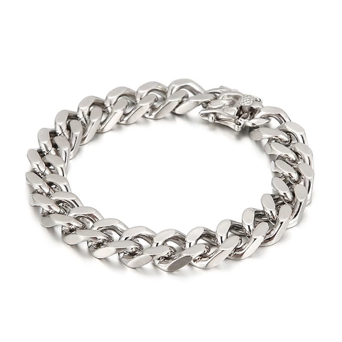 Bracciale A Catena Cuban Link Da Uomo Acciaio Inossidabile Lucidato Semplice Punk Rock Hip Hop Gioielli Tono Argento