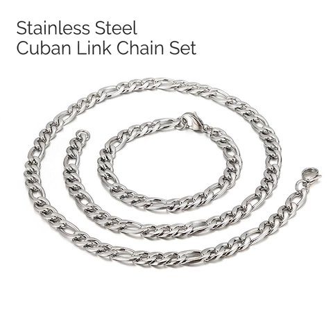 Collar Y Pulsera De Cadena Figaro Hip Hop Streetwear Hombre Acero Inoxidable 316L Plata Joyería Pulida