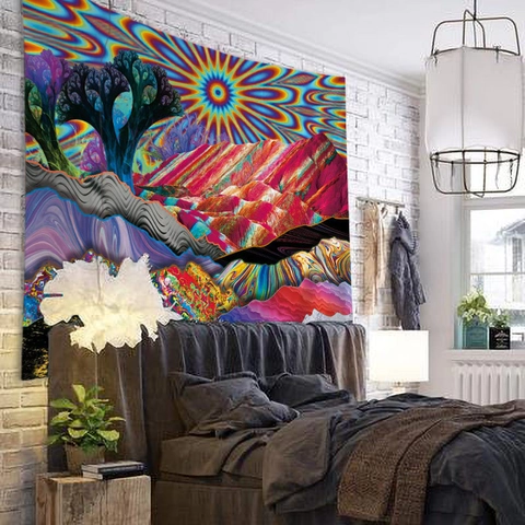 Abstract Sun Mountain Tapestry Polyester Wall Hanging Psychedelic Nordic Style Decor For Bedroom Dormitory Living Room