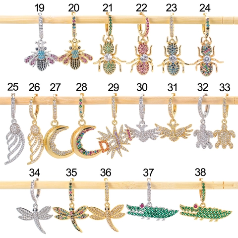 Dainty Copper Zirconia Animal Drop Earrings Crab Dolphin Dinosaur Shape Single Design Hoop Earrings For Women Fashion Jewelry