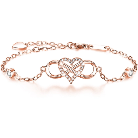 Pulsera de Corazón Infinito de Plata de Ley 925 Elegante Joyería de Moda Ajustable Para Mujer Regalo Oro Rosa Plata Strass