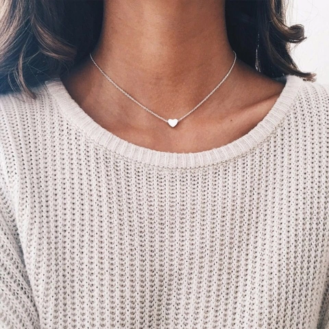 Minimalist Alloy Solid Heart Pendant Necklace Gold Silver Rose Gold Electroplated Clavicle Chain Jewelry For Women Gift